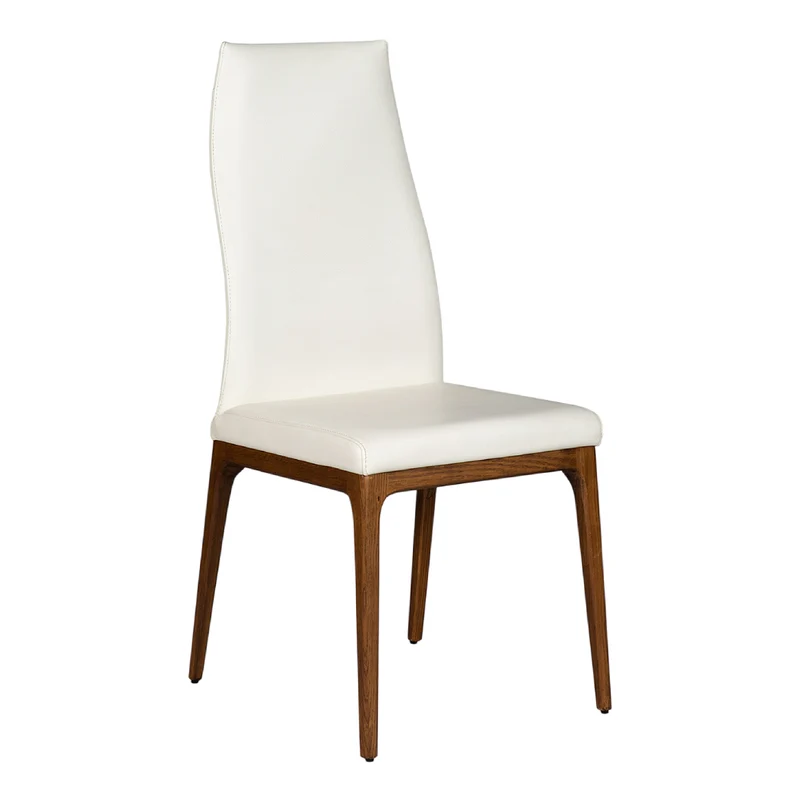 Chaise de salle à manger rembourrée en cuir et bois de chêne teinte noyer - Amy