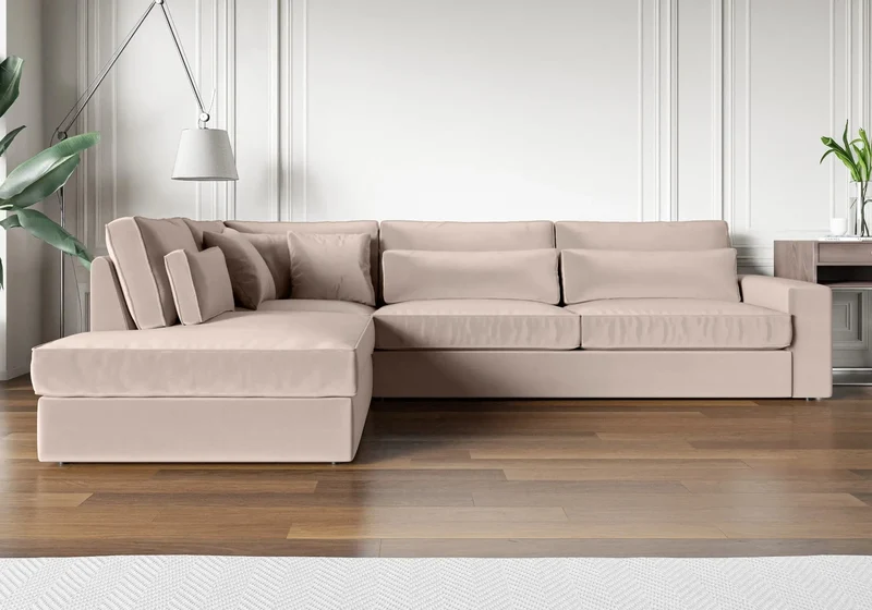 Canapé angle velours beige - Ena