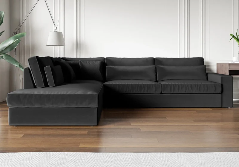 Canapé angle velours anthracite - Ena