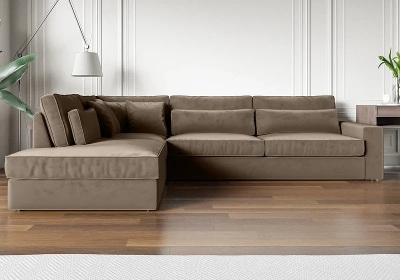 Canapé angle velours taupe - Ena