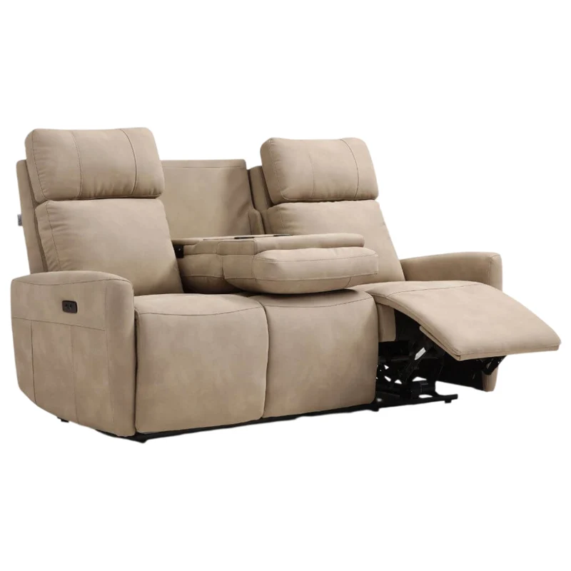 Sofa inclinable motorisé en tissu et en cuir avec table centrale rabattable - Prague 6017