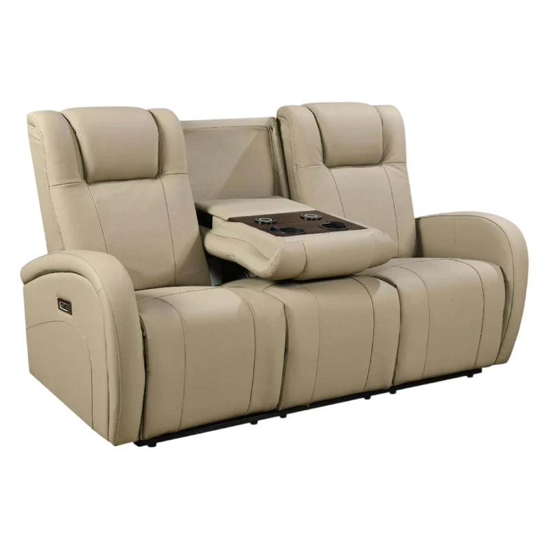 Sofa inclinable motorisé en tissu et en cuir avec table centrale rabattable et chargeur sans fil - Marseille