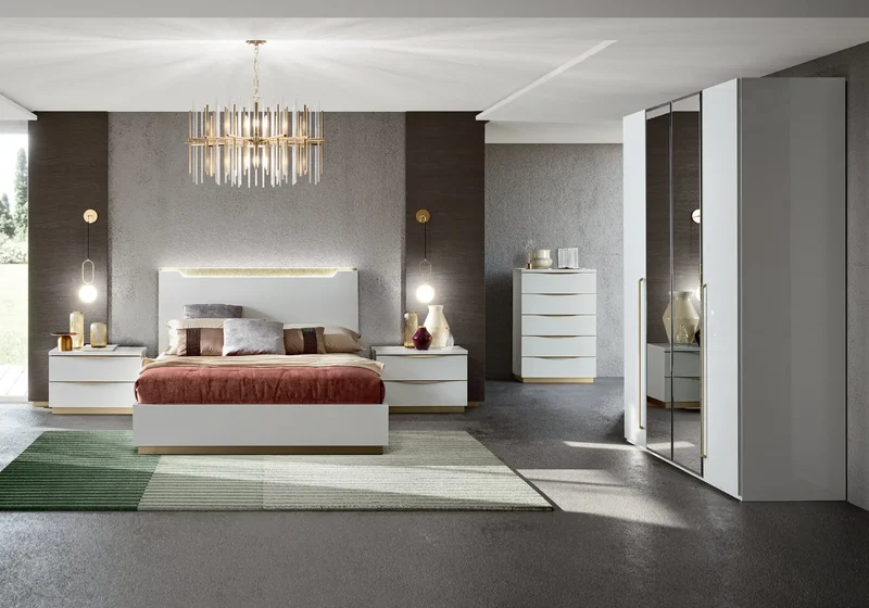 Chambre complète capitonné laquée blanc XENA