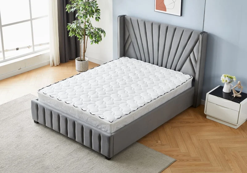 Cadre de lit 2 places velours gris design - Venice