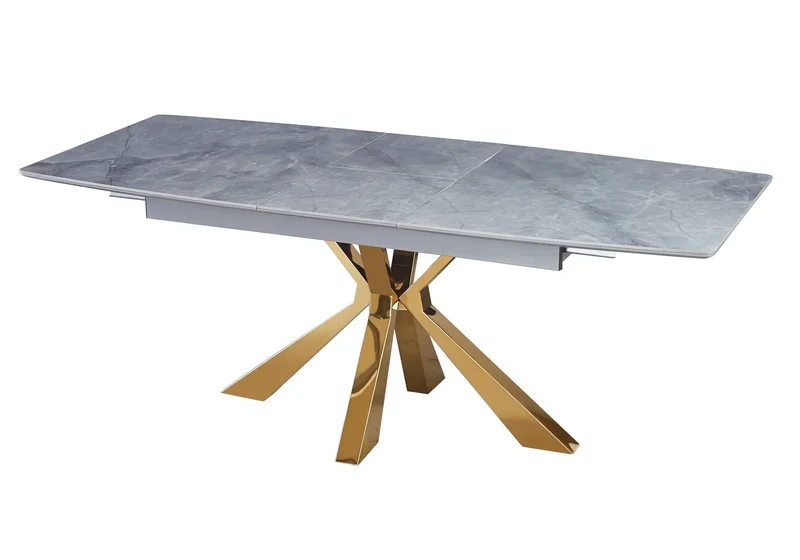 Table extensible céramique dorée marbre blanc - Urso