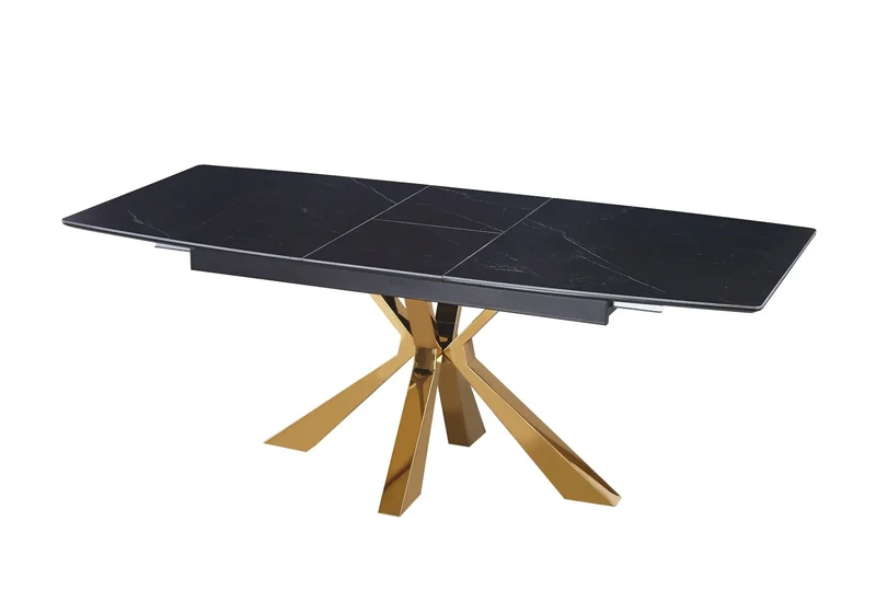 Table extensible céramique dorée marbre blanc - Urso