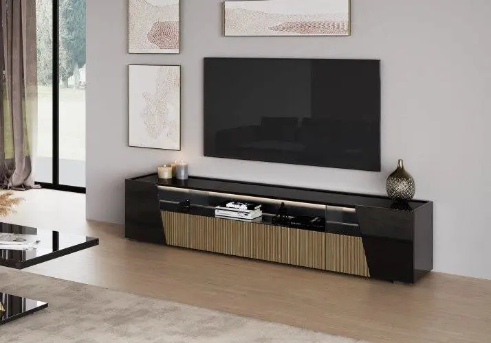 Mur tv laqué noir led ETNA