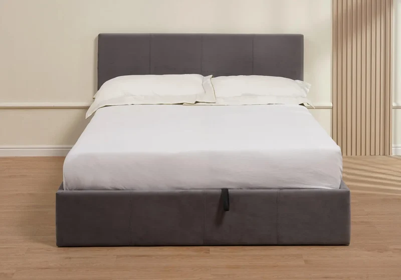 Lit coffre velours gris - Lenita