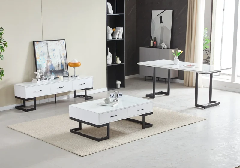 Table à manger noire céramique marbre blanc - Odel