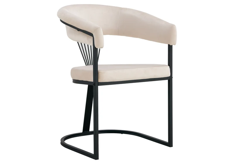 Fauteuil de table velours beige pieds luge noir - Siam x2