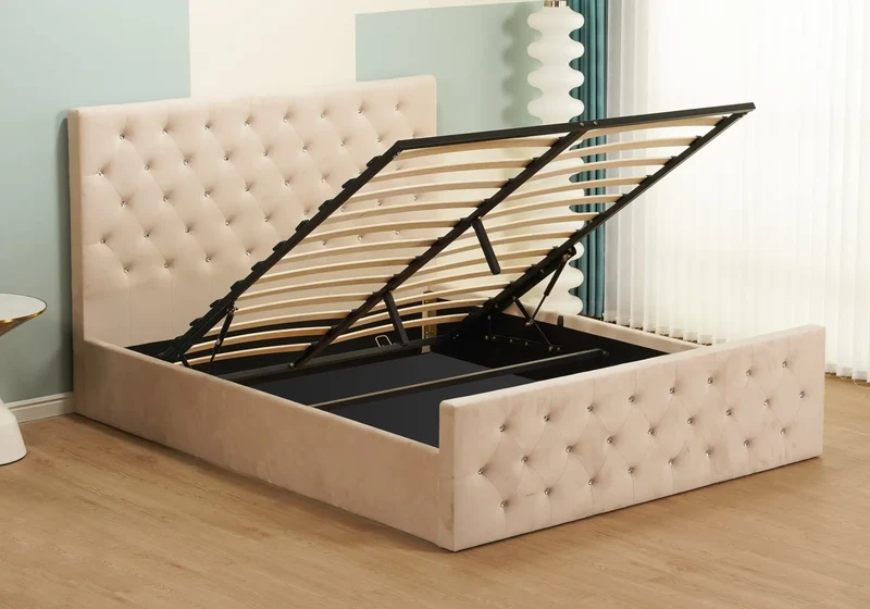 Lit coffre capitonné beige - Vitoria
