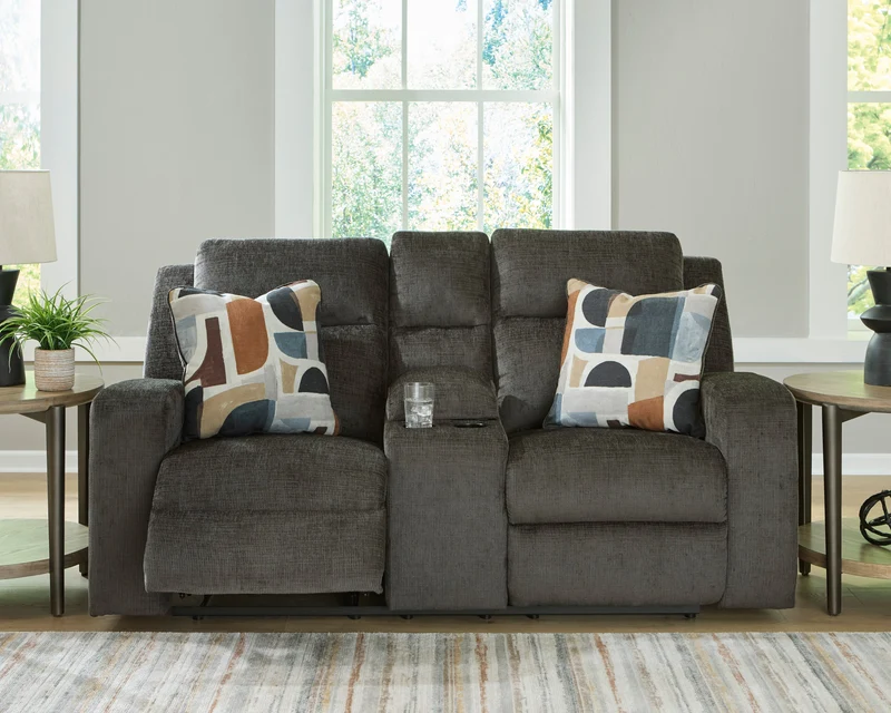 Causeuse inclinable en tissu avec console et coussins - Kanlow