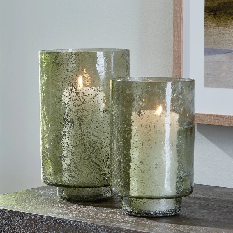Ensemble de 2 bougeoirs en verre vert - Clarkton