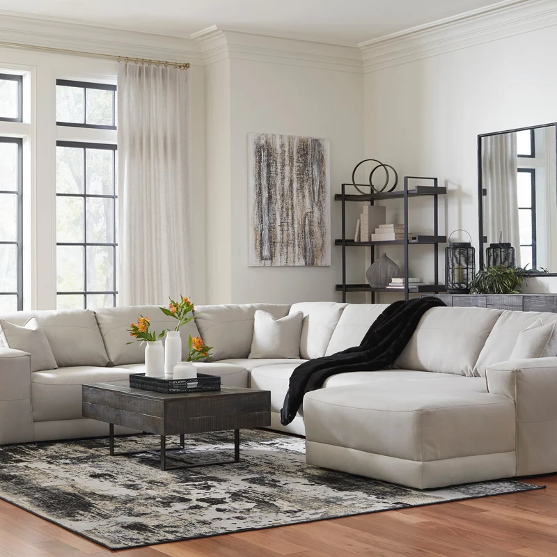 Sectionnel 6 pièces surdimensionné aspect cuir gris avec chaise longue - Next-Gen Gaucho