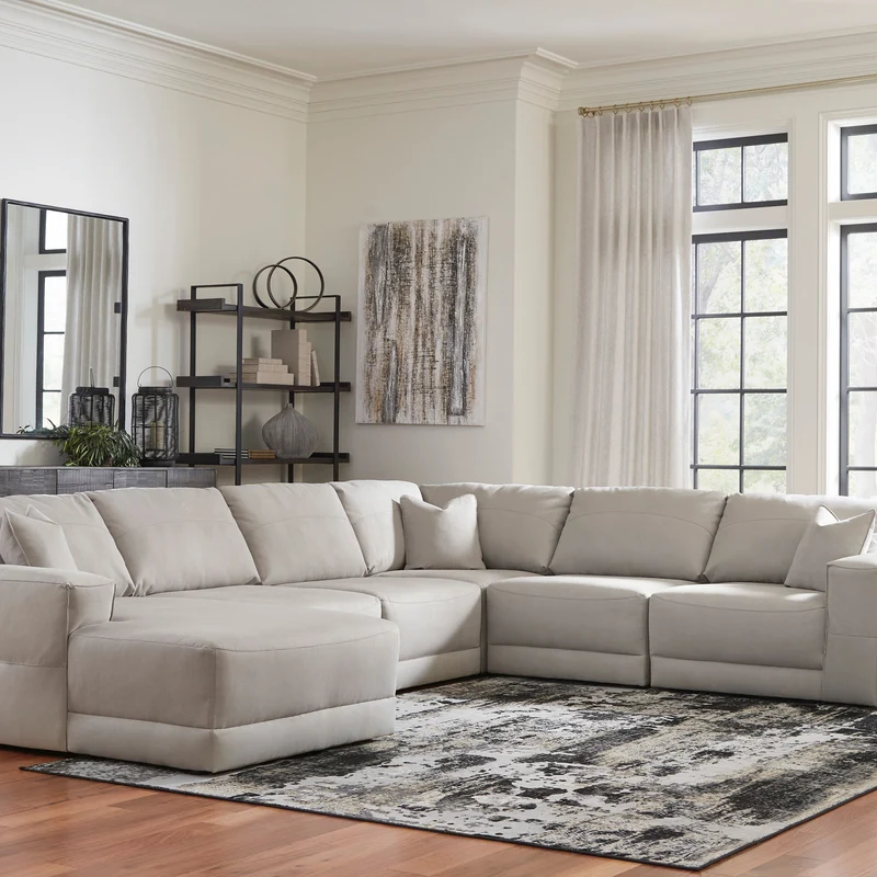 Sectionnel 6 pièces surdimensionné aspect cuir gris avec chaise longue - Next-Gen Gaucho