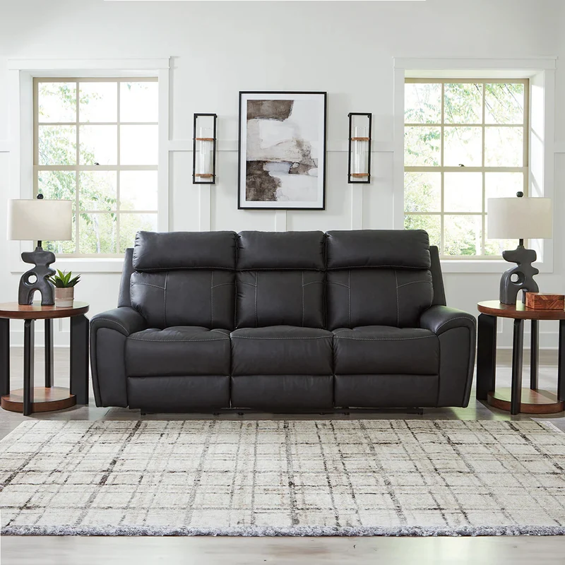 Sofa inclinable aspect cuir noir avec table centrale rabattable - Montacute