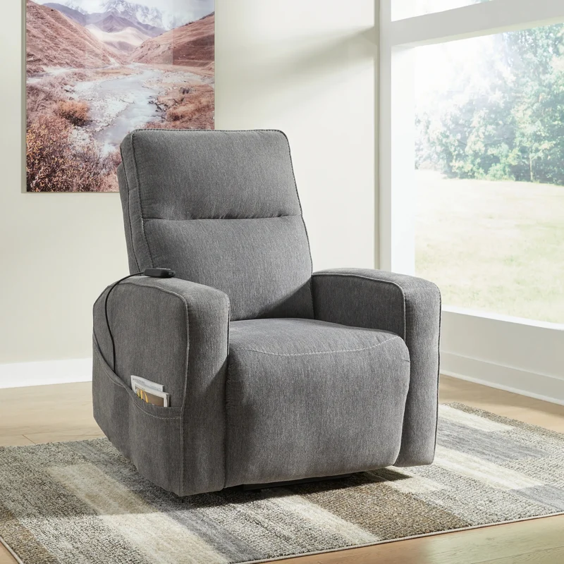 Fauteuil lève-personne inclinable motorisé en tissu gris avec siège chauffant et massant - Starganza