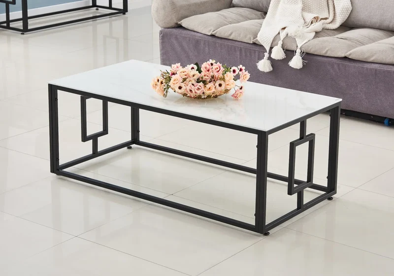 Table basse noire marbre blanc - Glory
