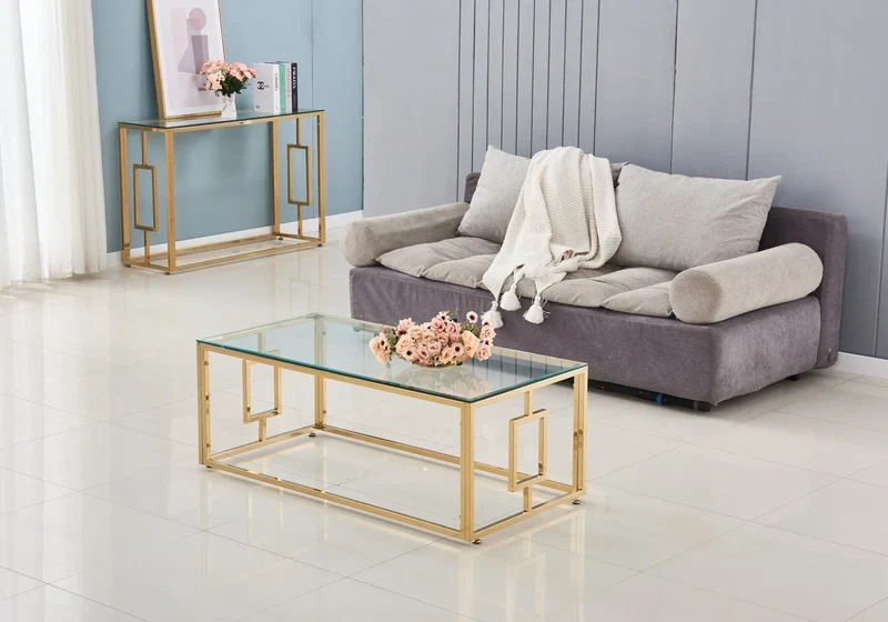 Table basse dorée en verre trempé - Glory