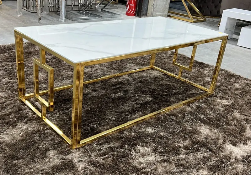 Table basse dorée marbre blanc - Glory