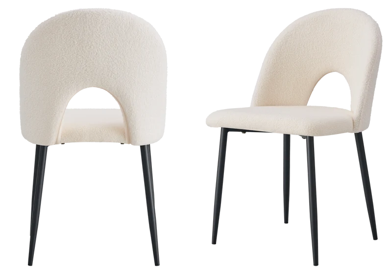 Chaise dossier ouvert en tissu bouclé blanc - Talia x4