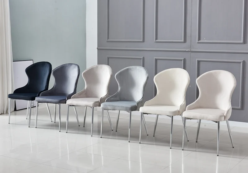 Chaise velours écru capitonnée et argent - Hilton x4