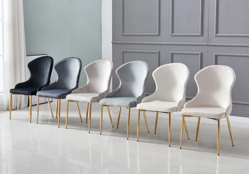 Chaise velours écru capitonnée et or - Hilton x4