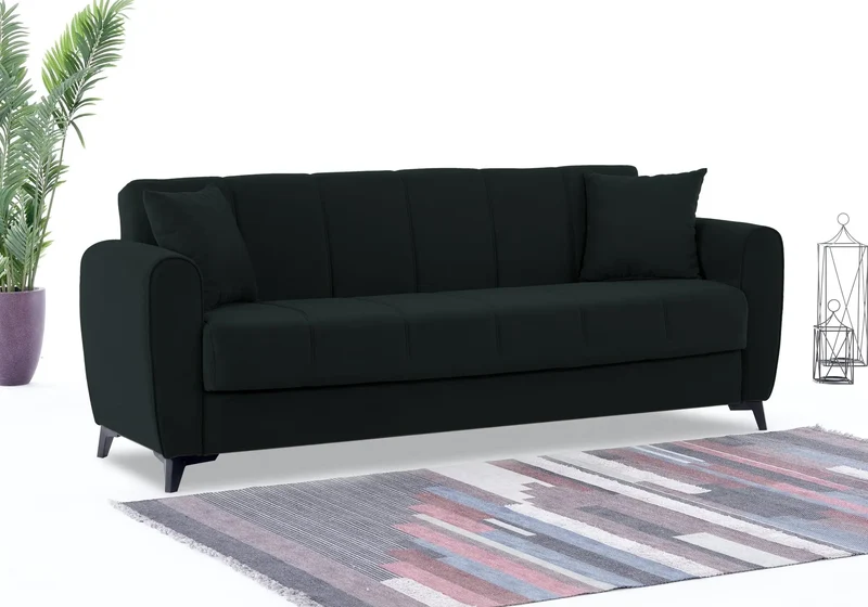 Canapé Turc Pas Cher - Lit & Coffre de Rangement – Velours Bleu LARA