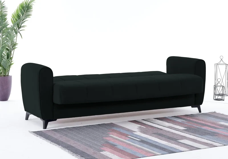 Canapé Turc Pas Cher - Lit & Coffre de Rangement – Velours Anthracite LARA