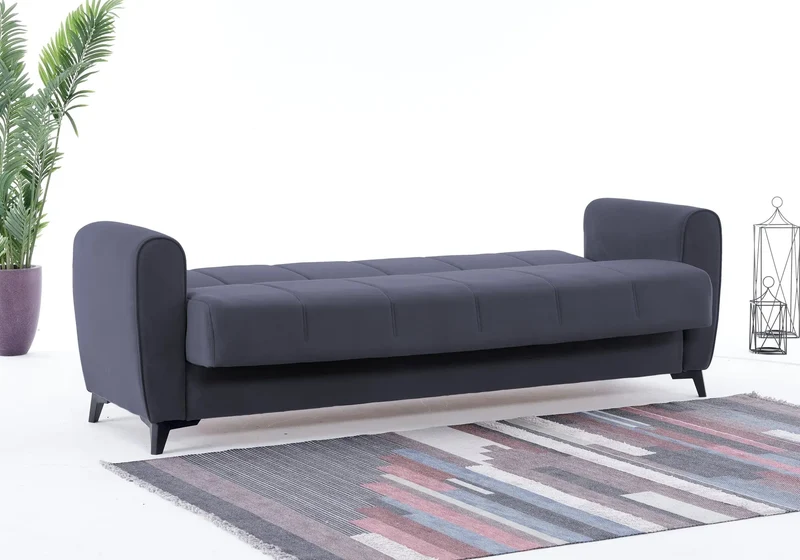 Canapé Turc Pas Cher - Lit & Coffre de Rangement - Velours Gris LARA