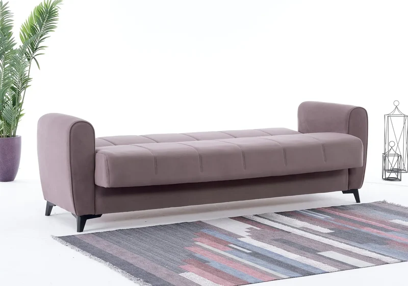 Canapé Turc Pas Cher - Lit & Coffre de Rangement - Velours Taupe LARA
