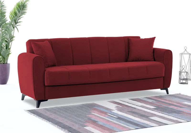 Canapé Turc Pas Cher - Lit & Coffre de Rangement - Velours Taupe LARA