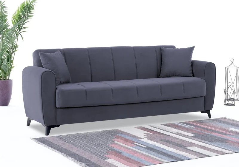 Canapé Turc Pas Cher - Lit & Coffre de Rangement - Velours Taupe LARA