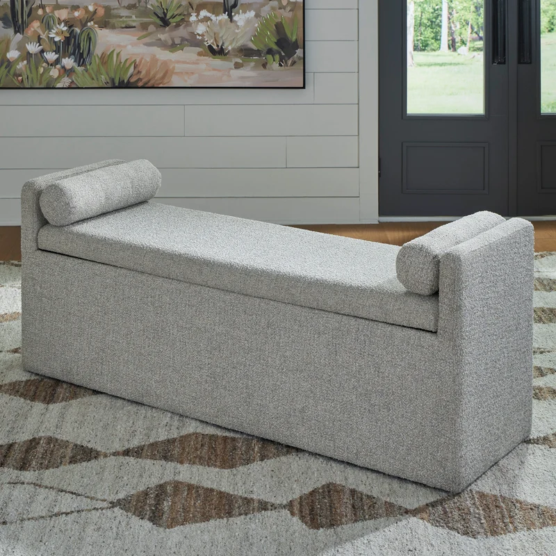 Banc de salle à manger en tissu beige avec rangement - Galliden