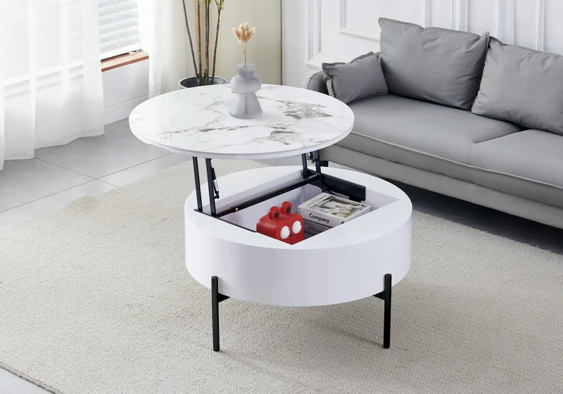 Table basse ronde noire céramique marbre beige - Vega