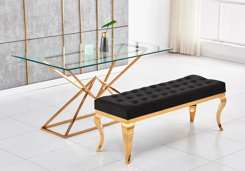 Banc design doré velours noir - Neo