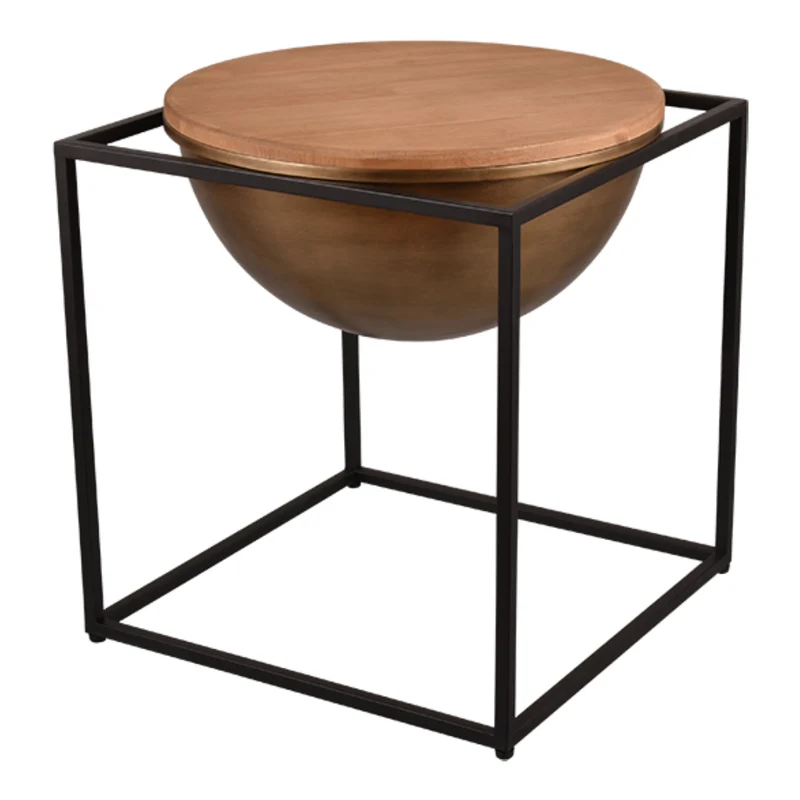 Table d'appoint en bois naturel demi-sphérique et métal noir - Celina