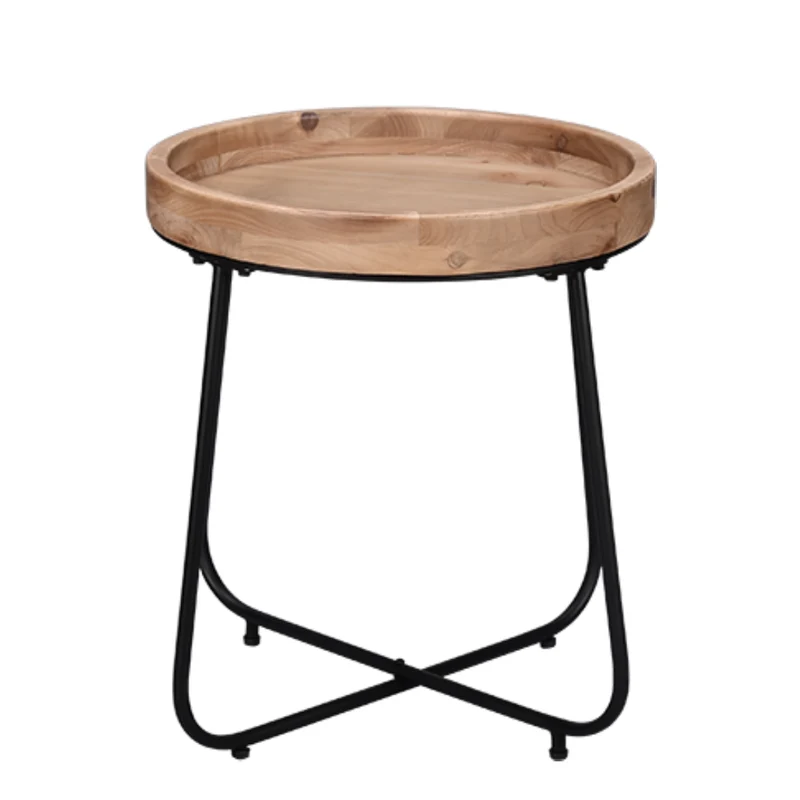 Table d'appoint ronde en bois naturel et métal noir - Jil