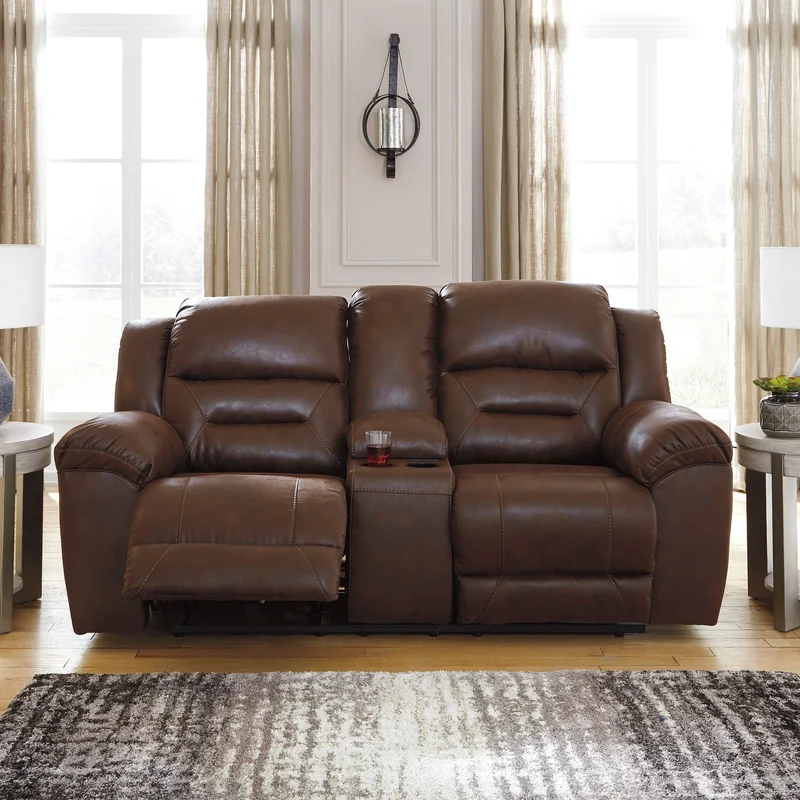 Causeuse inclinable motorisée aspect cuir avec console - Stoneland