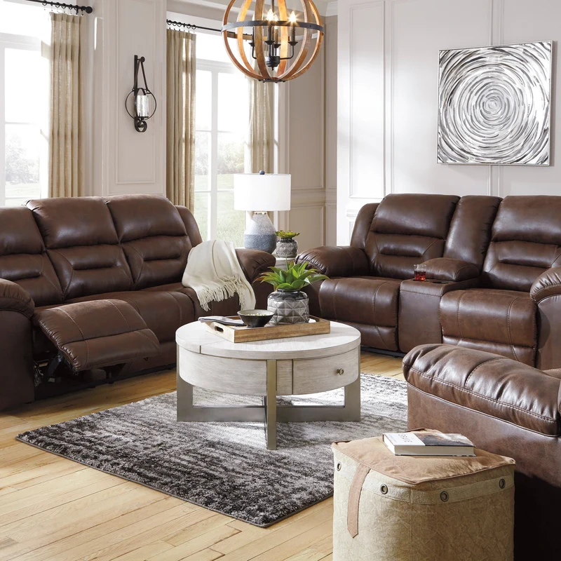 Causeuse inclinable motorisée aspect cuir avec console - Stoneland