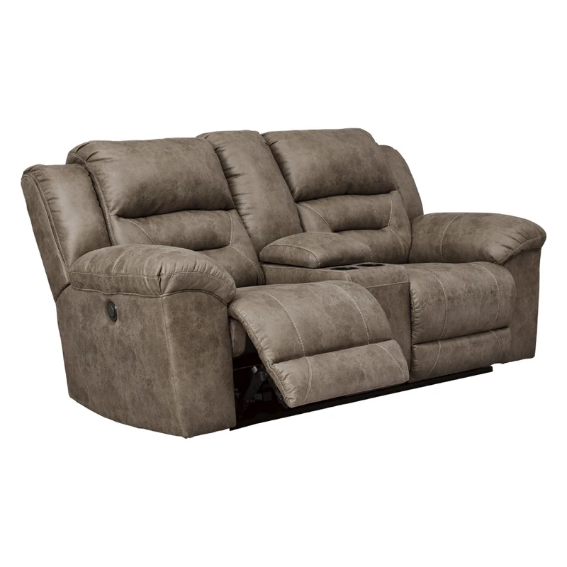 Causeuse inclinable motorisée aspect cuir avec console - Stoneland