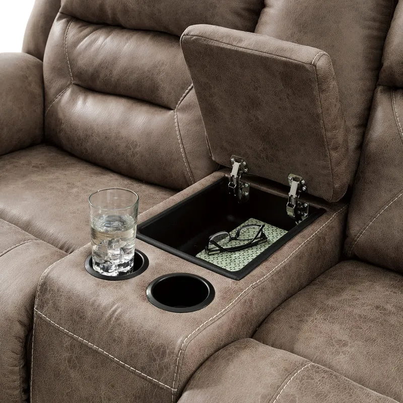 Causeuse inclinable motorisée aspect cuir avec console - Stoneland