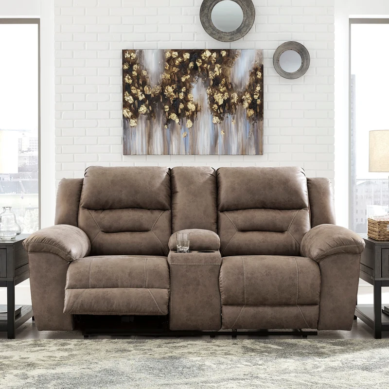 Causeuse inclinable motorisée aspect cuir avec console - Stoneland