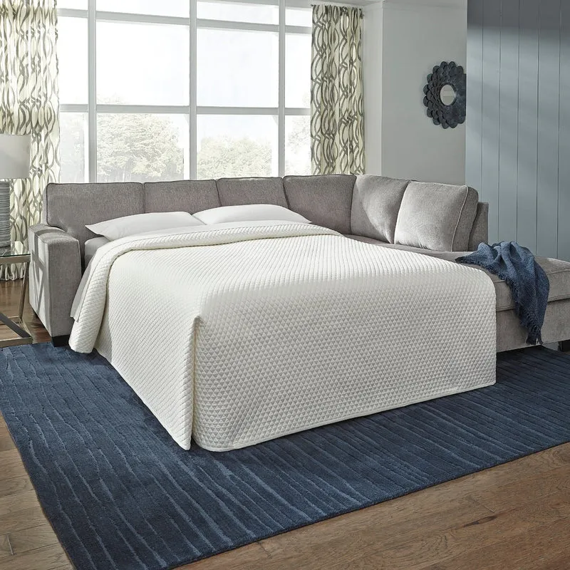 Sofa-lit en tissu gris pâle avec chaise longue et matelas en mousse mémoire - Altari