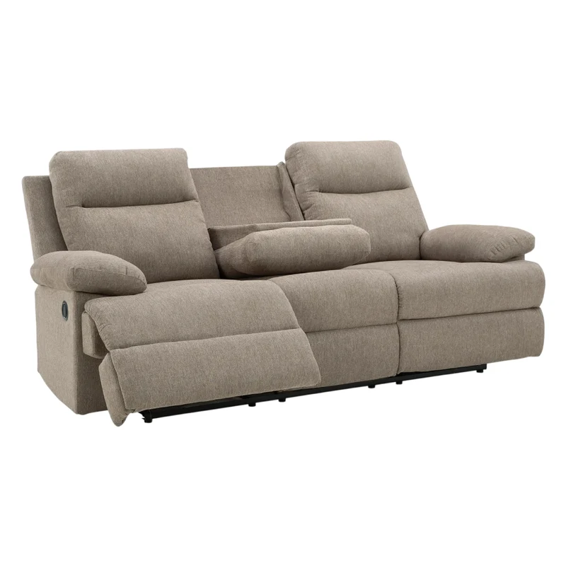 Sofa inclinable en tissu chenille taupe avec table centrale rabattable - Side-Swipe