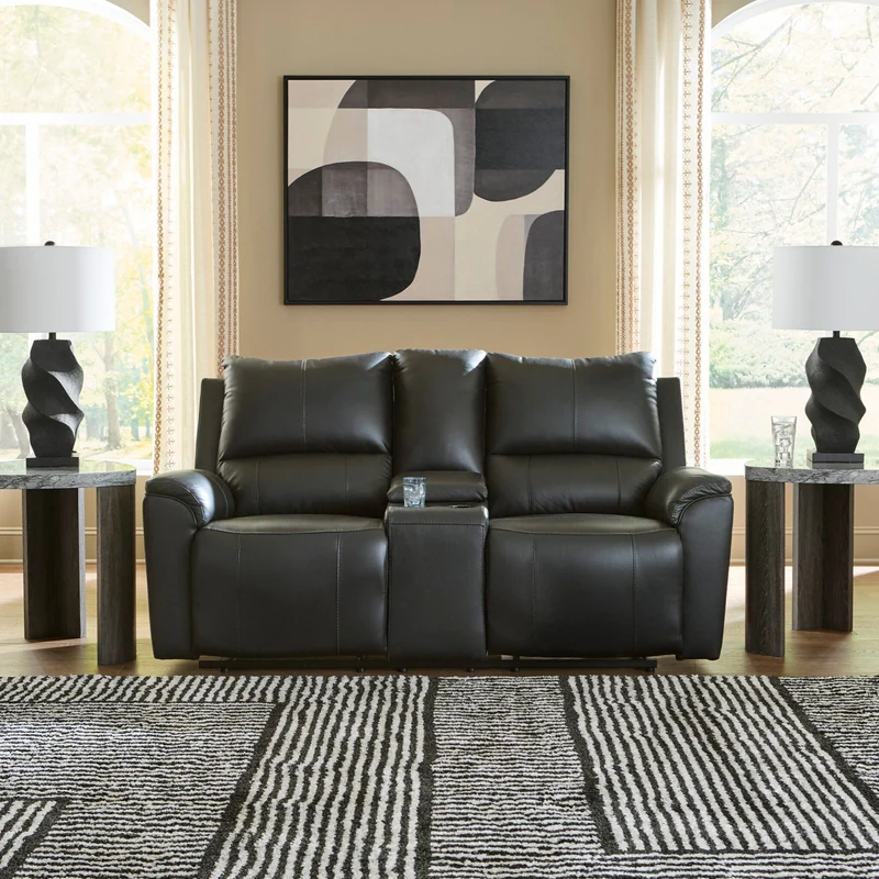 Causeuse inclinable aspect cuir noir avec console - Glossmore