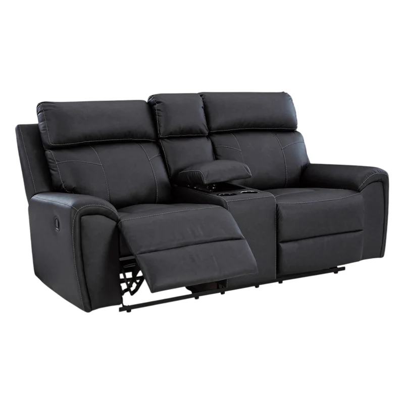 Causeuse berçante et inclinable aspect cuir noir avec console - Montacute
