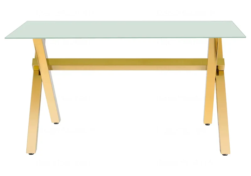 Table à manger verre trempé pieds X dorés - Cross