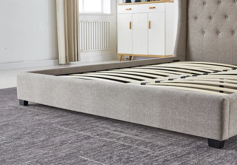 Lit chester capitonné tissu taupe - Erac