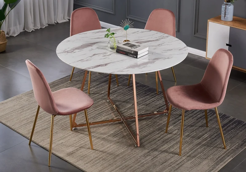 Table ronde marbre blanc pieds or rose - Gina